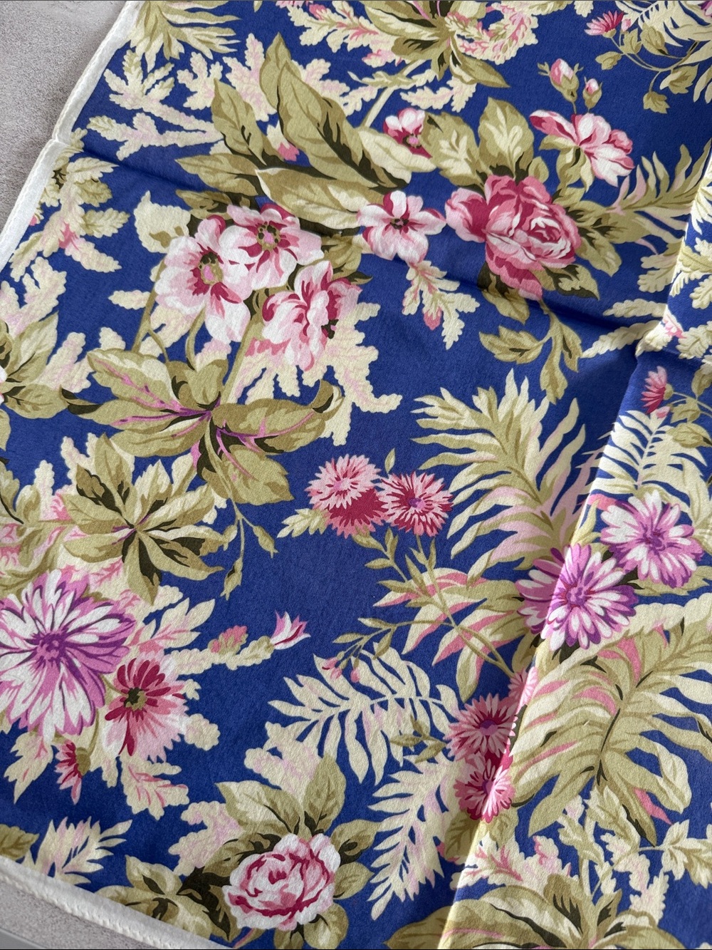 Ralph Lauren Blue Floral cotton Scarf with Pink Blooms - Picture 3 of 6
